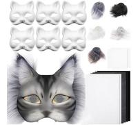 THINCAN Lot de 29/42 masques de chats d'animaux non peints avec bordure en fourrure pour mascarade, Halloween, cosplay