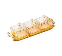 THINCAN Lot de 3 bols en verre à compartiments avec plateau et couvercle Fruits séchés pour comptoir de cuisine Accessoires de fête Plateau à rayures transparentes