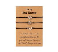 THINCAN Lot de 3 bracelets tissés faits à la main avec lune et étoile de soleil - Bijoux d'amitié réglables pour 3 meilleurs amis