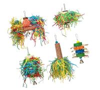THINCAN Lot de 5 jouets à mâcher pour perroquet naturel - Colorés - Jouet interactif pour oiseaux - Pour stimulation mentale - Activité physique - Enrichissement des oiseaux