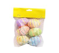 THINCAN Lot de 6 œufs artisanaux - Décoration de maison - Panier de Pâques - Avec cordon - Décoration pour la maison - Décoration d'extérieur pour arbre de table