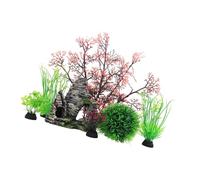 THINCAN Lot de 7 décorations d'aquarium artificielles avec réservoir de poissons, plantes aquatiques et roches grottes pour la vitalité des paysages sous-marins Accessoires de réservoir de poissons