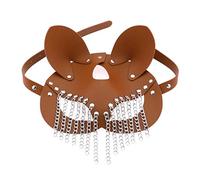 THINCAN Masque de chat en cuir synthétique avec pompons pour femmes et hommes Costume Cosplay Halloween Mystérieux Demi-visage Masque punk