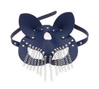 THINCAN Masque de chat en cuir synthétique avec pompons pour femmes et hommes Costume Cosplay Halloween Mystérieux Demi-visage Masque punk