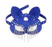 THINCAN Masque de chat en cuir synthétique avec pompons pour femmes et hommes Costume Cosplay Halloween Mystérieux Demi-visage Masque punk
