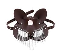 THINCAN Masque de chat en cuir synthétique avec pompons pour femmes et hommes Costume Cosplay Halloween Mystérieux Demi-visage Masque punk
