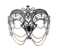 THINCAN Masque de mascarade en métal avec pompons en strass Demi-masque pour les yeux Mascarade Masque pour les yeux pour femmes Halloween Masquerade Cosplay