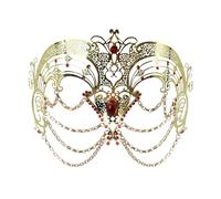 THINCAN Masque de mascarade en métal avec pompons en strass Demi-masque pour les yeux Mascarade Masque pour les yeux pour femmes Halloween Masquerade Cosplay