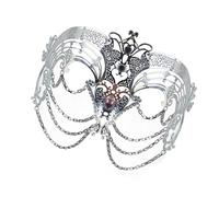 THINCAN Masque de mascarade en métal avec pompons en strass Demi-masque pour les yeux Mascarade Masque pour les yeux pour femmes Halloween Masquerade Cosplay
