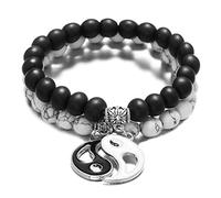 THINCAN Mode Hommes Femmes Taiji Feng Shui Charme Bracelet Turquoise Naturel et Noir Couple de Perles Bracelets