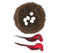 THINCAN Panier de nidification artificiel réaliste avec figurine de poussin et œufs Décoration de fête de Pâques miniature Ensemble de nid d'oiseau