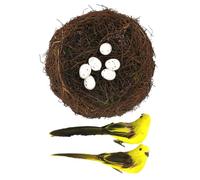 THINCAN Panier de nidification artificiel réaliste avec figurine de poussin et œufs Décoration de fête de Pâques miniature Ensemble de nid d'oiseau