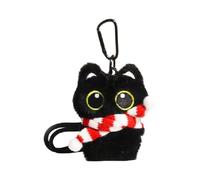 THINCAN Porte-clés en peluche chat noir doux pendentif pendentif ornement pour les étudiants et les couples comme cadeaux réfléchis à utiliser au quotidien, Écharpe rouge et blanche, taille unique