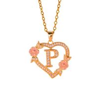THINCAN Romantique Fleurs Initiales Pendentif Collier Chaîne en Laiton Sorcier Cutout Cœur Charme Mode Bijoux Cadeau Mode Layering Collier Accessoire, taille unique, Comme décrit, Comme décrit