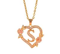 THINCAN Romantique Fleurs Initiales Pendentif Collier Chaîne en Laiton Sorcier Cutout Cœur Charme Mode Bijoux Cadeau Mode Layering Collier Accessoire, taille unique, Comme décrit, Comme décrit