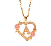 THINCAN Romantique Fleurs Initiales Pendentif Collier Chaîne en Laiton Sorcier Cutout Cœur Charme Mode Bijoux Cadeau Mode Layering Collier Accessoire, taille unique, Comme décrit, Comme décrit