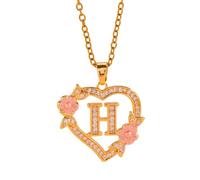 THINCAN Romantique Fleurs Initiales Pendentif Collier Chaîne en Laiton Sorcier Cutout Cœur Charme Mode Bijoux Cadeau Mode Layering Collier Accessoire, taille unique, Comme décrit, Comme décrit