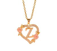 THINCAN Romantique Fleurs Initiales Pendentif Collier Chaîne en Laiton Sorcier Cutout Cœur Charme Mode Bijoux Cadeau Mode Layering Collier Accessoire, taille unique, Comme décrit, Comme décrit