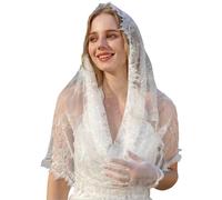 THINCAN Voile hijab moderne en dentelle pour église sensible prière tulle Headveil Mantilla Foulard pour femmes Différentes occasions foulard latine, Blanc., taille unique