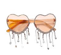 THINCAN Y2k Lunettes de soleil en forme de cœur pour femme avec strass et glands, champagne, taille unique