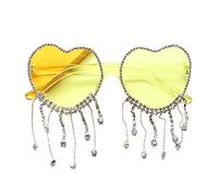 THINCAN Y2k Lunettes de soleil en forme de cœur pour femme avec strass et glands, jaune, taille unique