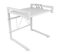 THINFAR Étagère Extensible Gain de Place pour Four à Micro-Ondes, Etagère Micro-Ondes en Métal avec 3 Crochets de Rangement-Acier Inoxydable Longueur Extensible: 40-65cm (Blanc)