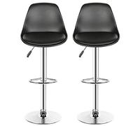 THINFAR Lot de 2 tabourets de bar, tabourets de bar, tabourets de cuisine, chaise haute de bar, rotation 360°, hauteur réglable 55-75cm (noir)