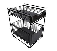 THINFAR Rangement sous Évier à 2 Niveaux, Tiroir Rangement Cuisine, Panier de Rangement Coulissant, Organisateur de Cuisine à 2 Niveaux Rangement tiroir Organisateur-37.4 * 26.5 * 44cm (Noir 2PC)