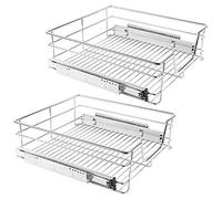 THINFAR Tiroir de rangement télescopique en métal chromé Tiroir de cuisine Rangement armoire, Panier Coulissant en Acier Inoxydable (47 * 44 * 14cm/2)
