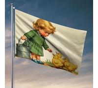 Things For Boys Room A Child Feeding Ducklings With Water From A Bucket Drapeaux Flag Girl Drapeaux pour chambre à coucher Décoration de terrasse (30 x 45 cm)