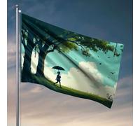 Things For Boys Room A Child Walks Under An Umbrella In A Serene Park Setting Drapeaux pour chambre à coucher Décoration de terrasse (120 x 180 cm)