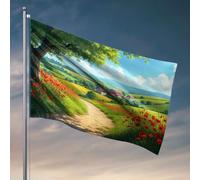Things For Boys Room A Picturesque Country with Vibrant Red Poppy Lining A Stone Path Flag for Dorm Funny Outdoor Decorations for Patio (30 x 45 cm)