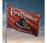 Things For Boys Room Casque de pompier avec badge : Always Ready, Bfd D. Drapeau, décorations pour caravanes de voyage, dortoir cool (120 x 180 cm)