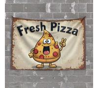 Things for Boys Room Fresh Pizza : A Joyful Slice with A Friendly Face! Tapisserie pour décoration de garage pour homme (75 x 100 cm)