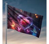 Things For Boys Room Love In Bloom: Une rose en forme de cœur avec des papillons Drapeau Décoration de bière pour homme (30 x 45 cm)