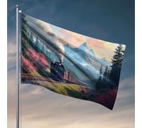 Things For Boys Room Steam Train Journey Through Mountainous Landscape. Drapeaux pour chambre à coucher, décoration de terrasse (30 x 45 cm)