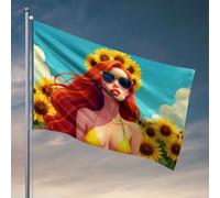 Things For Boys Room Sunflower Field with Vibrant Red Hair Woman in Yellow Bikini. Drapeau pour dortoir Décorations extérieures amusantes pour terrasse (152 x 244 cm)