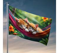 Things For Boys Room Two Cute Kittens Sleeping In A Hamac Flag Yard Art Beer Decorations for Man Cave (30 x 45 cm)