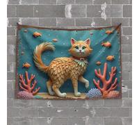 Things for Boys Room Underwater Adventure: A Cat's Tale with Coral and Fish Tapestry Garage Decor for Men Decor for Man Cave (75 x 100 cm)