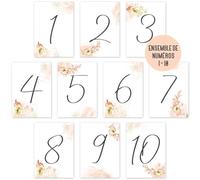 Things of Happiness - Numéros de table de mariage de 1 à 10 - Chiffres pour anniversaire, fête, réception, événements, restauration - Décoration de table de mariage (roses corail)