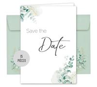 Things of Happiness Set de Cartes Save the Date | 15 Cartes + Enveloppes | Invitation Événement Design Eucalyptus | Carte Save the Date | Annonce d'Événement