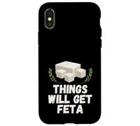Things Will Get Feta Cube Jeu de Mots au Fromage Amusant Coque pour iPhone X/XS