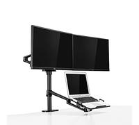 Thingy Club Support de moniteur 3 en 1 réglable en hauteur pour ordinateur portable de 12 à 17", peut contenir 2 moniteurs jusqu'à 27" avec VESA, support de bureau rehausseur de bras (noir)