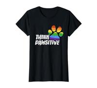 Think Pawsitive Impression de Patte de Chien ou de Chat LGBT T-Shirt Graphique avec Valeur, Femme, Noir, XL