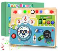 Thinkaroo Busy Board Montessori Jouet en bois avec tableau de bord simulé et interrupteur lumineux LED, jouet sensoriel pour 1, 2, 3, 4 ans