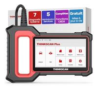 Thinkcar Valise Diagnostic Auto, ThinkScan Plus S7 OBD2 Diagnostic Français avec Moteur/TCM/ABS/SRS/BCM/AC/IC, avec 28 Services de Réinitialisation (Choisissez-en 5 Gratuitement), Mise à Jour Gratuite