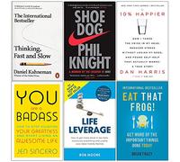 Thinking Fast and Slow, Shoe Dog, 10% Happier, You Are a Badass, Life Leverage, Eat That Frog 6 Books Collection Set