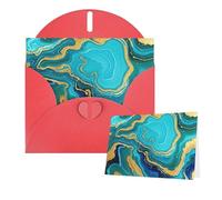 Thinking of You Cards Carte de remerciement 15 x 10 cm avec enveloppe, bleu turquoise, doré, marbre, cartes vierges pour toutes les occasions