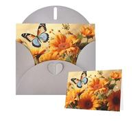 Thinking of You Cards Carte de remerciement avec enveloppe Motif tournesol et papillon 15 x 10 cm Carte vierge pour toutes les occasions