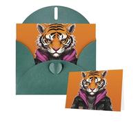 Thinking of You Cartes avec enveloppes Tigre dans une veste en cuir Cartes de vœux pour toutes les occasions Carte de remerciement vierge pour invitations de mariage, Saint-Valentin, anniversaire 10 x
